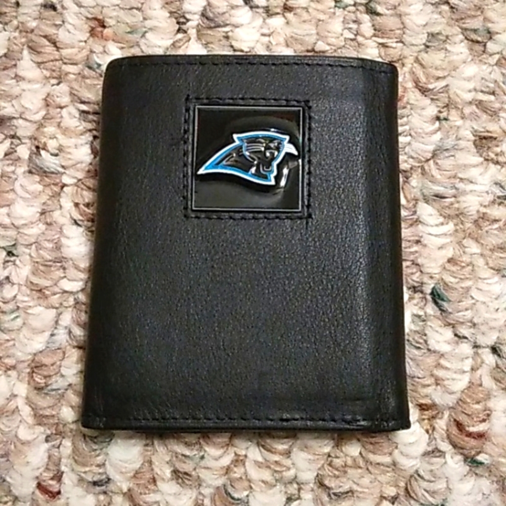 NWOT NFL Panthers tri fold black genuine leather wallet
